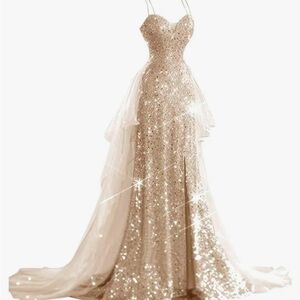 A long spaghetti strap ball gown